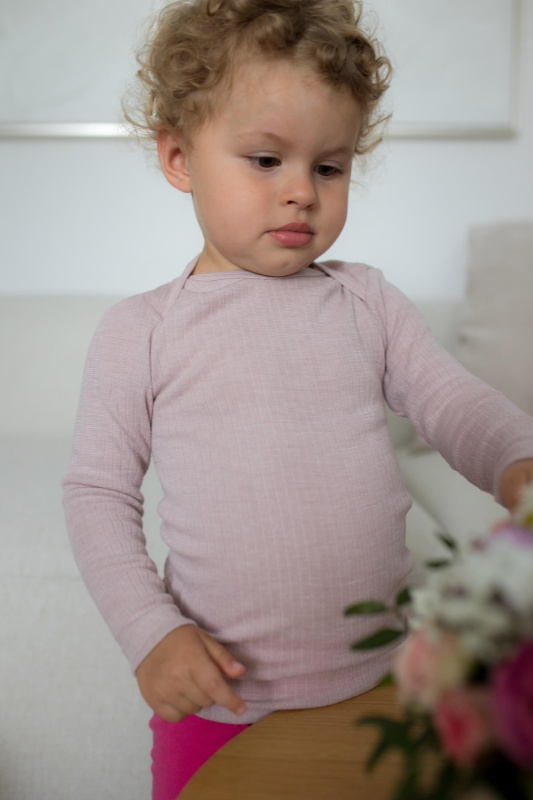 Dětské triko s dlouhým rukávem z merino vlny, bavlny a hedvábí světle růžový melír Cosilana Velikost: 98/104