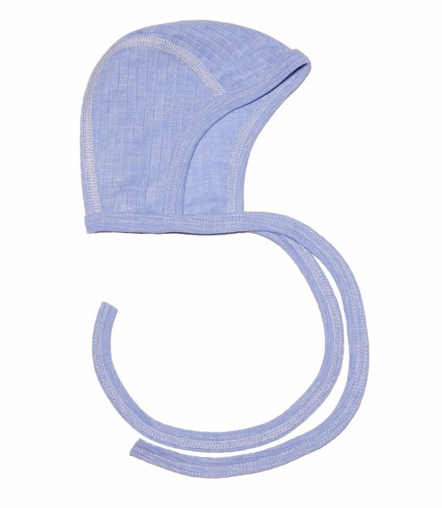 Zavazovací čepička z merino vlny, bavlny a hedvábí modrá Cosilana Velikost: 41-43cm  (vel 62/68)