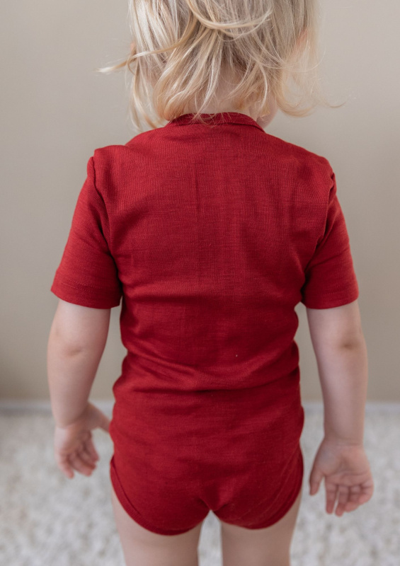 Dětské body z merino vlny a hedvábí Cosilana s krátkým rukávem červené Velikost: 50/56