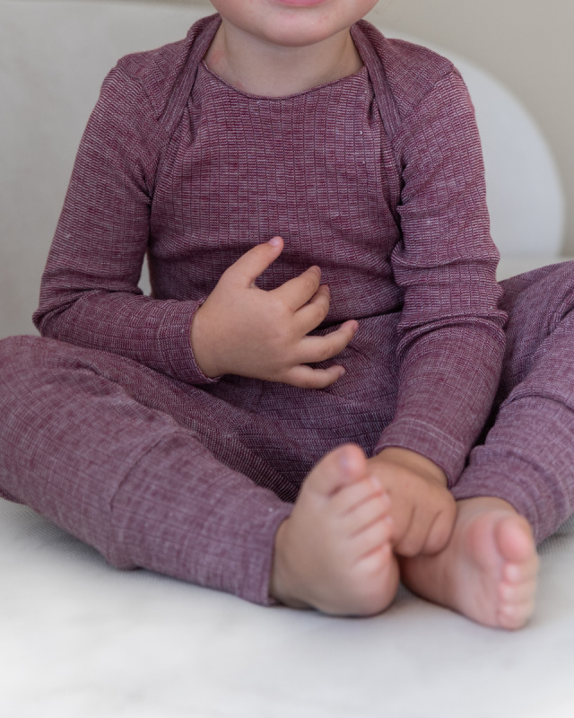 Dětské body z merino vlny, bavlny a hedvábí Cosilana s dlouhým rukávem vínový melír Velikost: 62/68