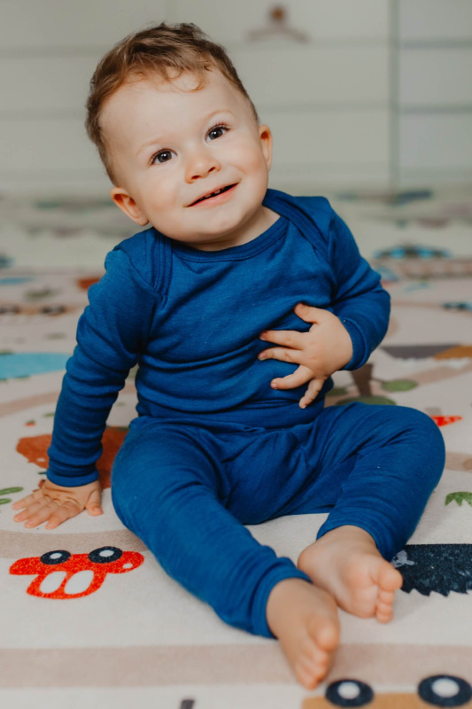 Dětské body z merino vlny a hedvábí Cosilana s dlouhým  rukávem modré Velikost: 98/104