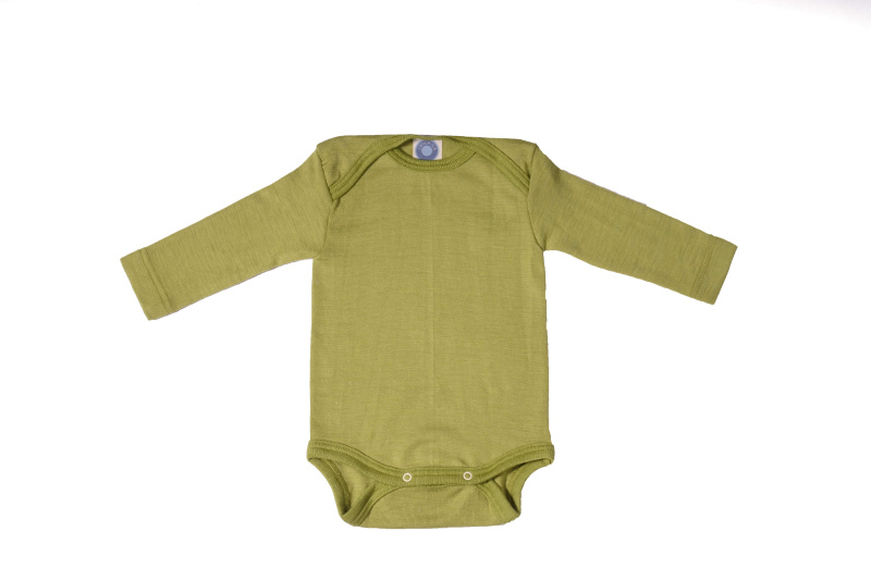 Dětské body z merino vlny a hedvábí Cosilana s dlouhým rukávem zelené Velikost: 86/92