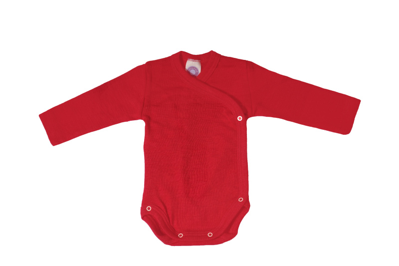 Dětské body zavinovací z merino vlny a hedvábí Cosilana s dlouhým rukávem červené Velikost: 50/56