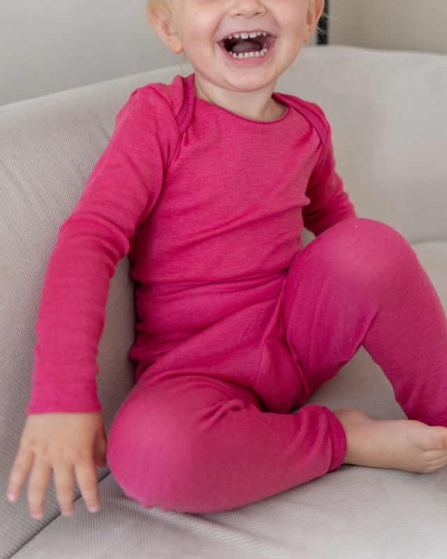 Dětské body z merino vlny a hedvábí Cosilana s dlouhým  rukávem růžové Velikost: 98/104