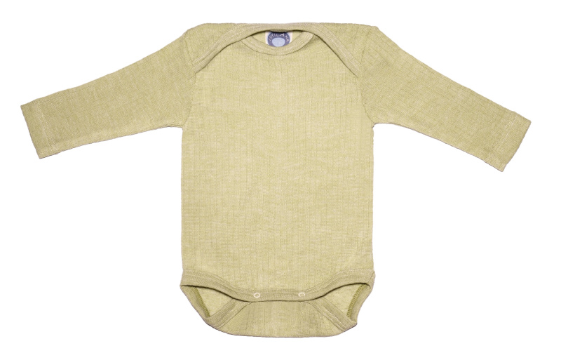 Dětské body z merino vlny, bavlny a hedvábí Cosilana s dlouhým rukávem zelené Velikost: 62/68