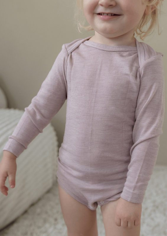 Dětské body z merino vlny a hedvábí Cosilana s dlouhým rukávem růžový melír Velikost: 74/80