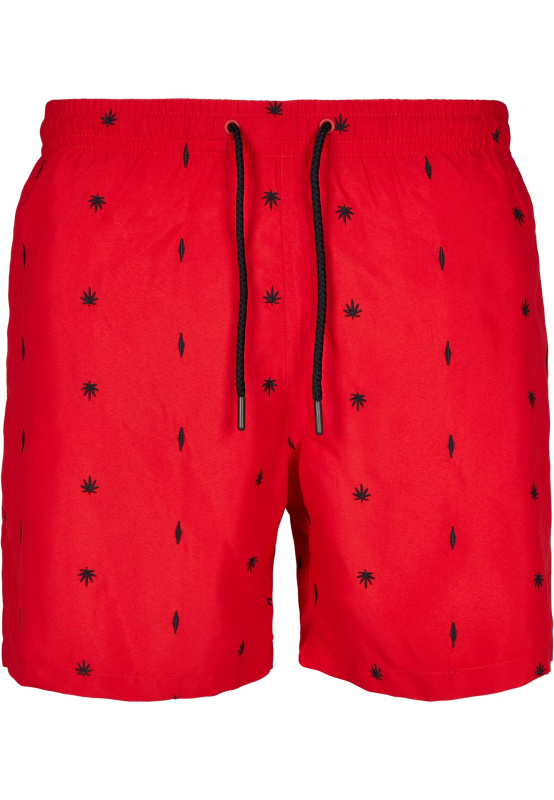 Pánské červené plavkové kraťasy s výšivkou