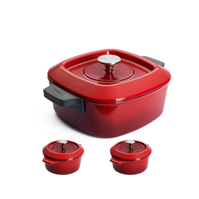 Woll Sada litinového hrnce 24 × 24 cm a dvou mini hrnců Ø 10 cm, Iron, červená PB-CI-SET-0005-010