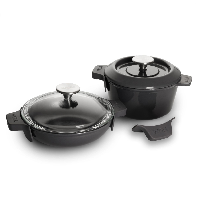 Woll Sada litinového hrnce a servirovací litinové pánve s poklicí, Iron, Ø 20 cm, šedá PB-CI-SET-0002-030