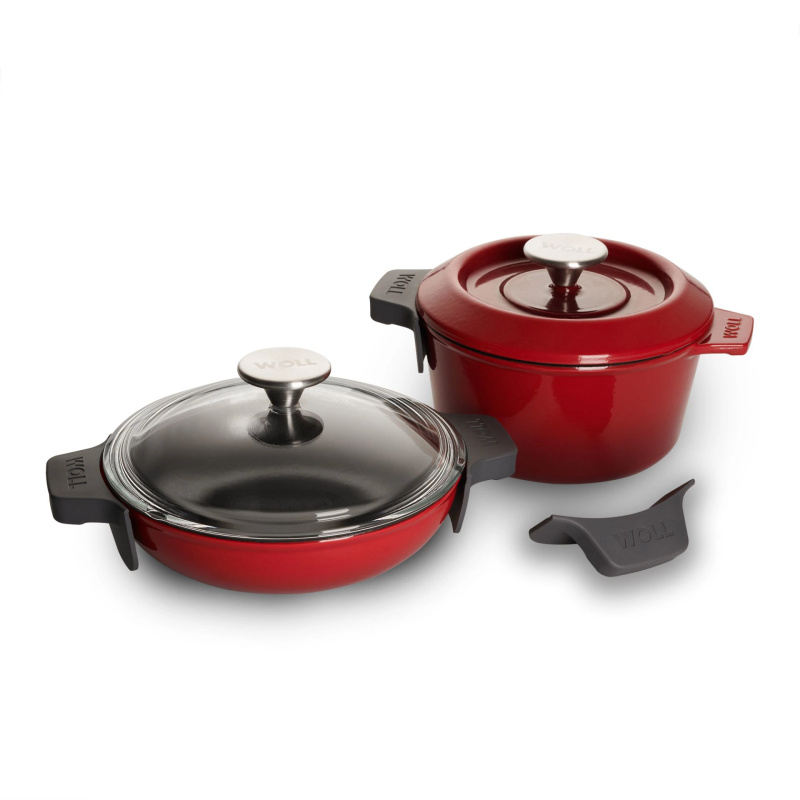Woll Sada litinového hrnce a servirovací litinové pánve s poklicí, Iron, Ø 20 cm, červená PB-CI-SET-0002-010