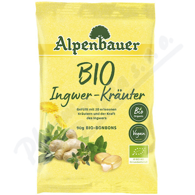 ALPENBAUER Přírodní bonbóny zázvor a bylinky BIO 90 g