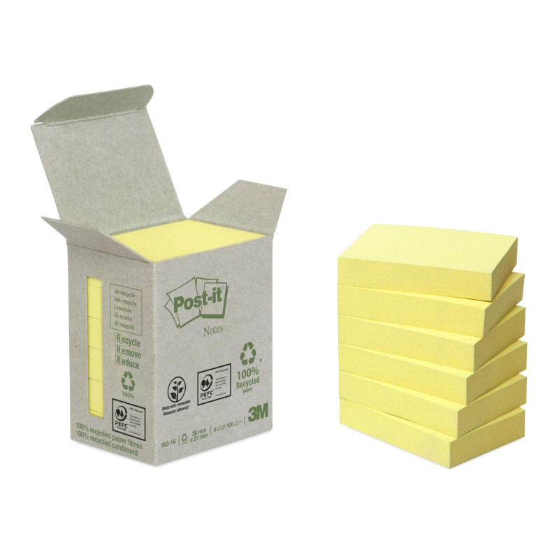 Bločky recyklované Post-it 38x51 mm, žluté