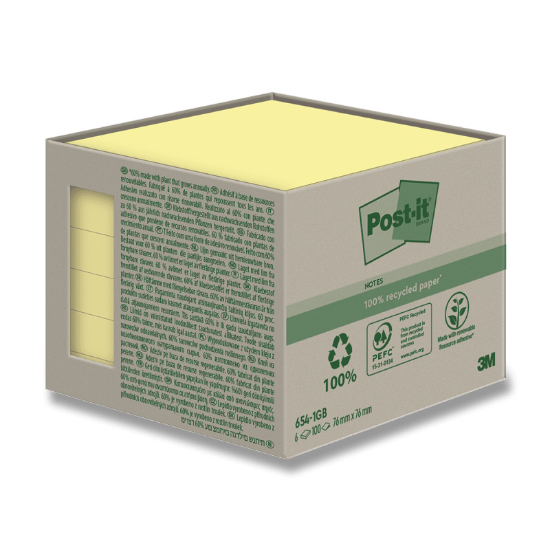 Bločky recyklované Post-it 76x76 mm, žluté