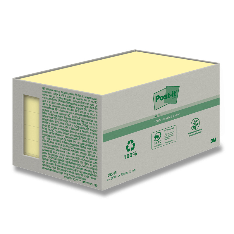 3M Post-it 655 - samolepicí recyklované bločky - 76x127 mm, 6×100 l.
