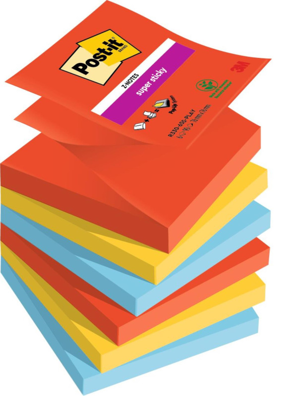 Post-it  Samolepicí Z-bločky Super Sticky PLAYFUL - 76x76 mm, 6 ks