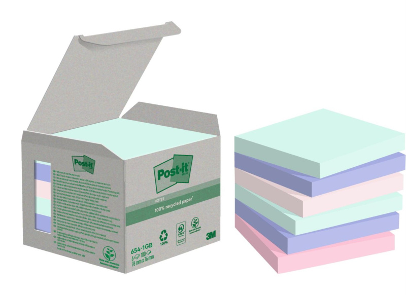 Post-it  Samolepicí bločky Super Sticky NATURE, recyklované - 76x76 mm, 6 ks