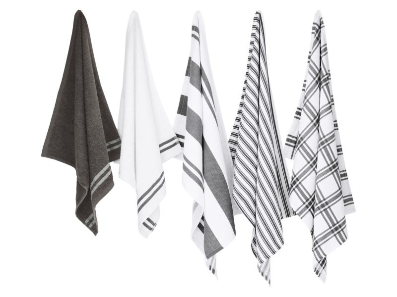 W5 Sada kuchyňských utěrek a ručníků, 100 % bavlna, 5dílná (šedá)