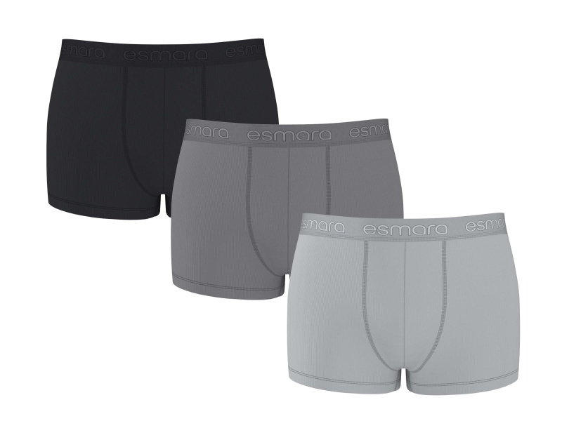 Esmara MEN Pánské vroubkované boxerky, 3 kusy (černá/šedá, 5/M)