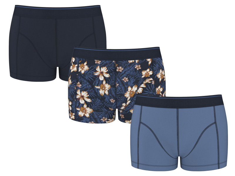 Esmara MEN Pánské boxerky, 3 kusy (květiny / navy modrá / modrá, 5/M)