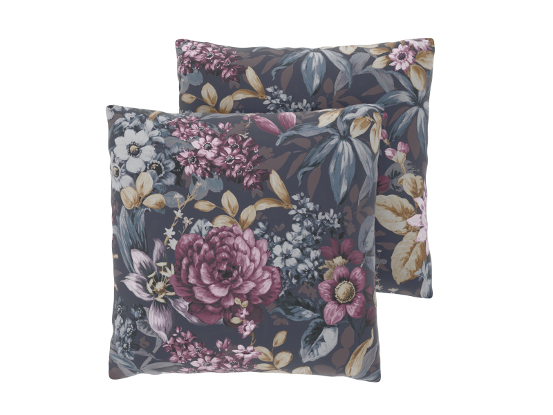 Livarno® Potah na polštář Renforcé, 50 x 60 cm, 2 kusy (Květiny/antracit)