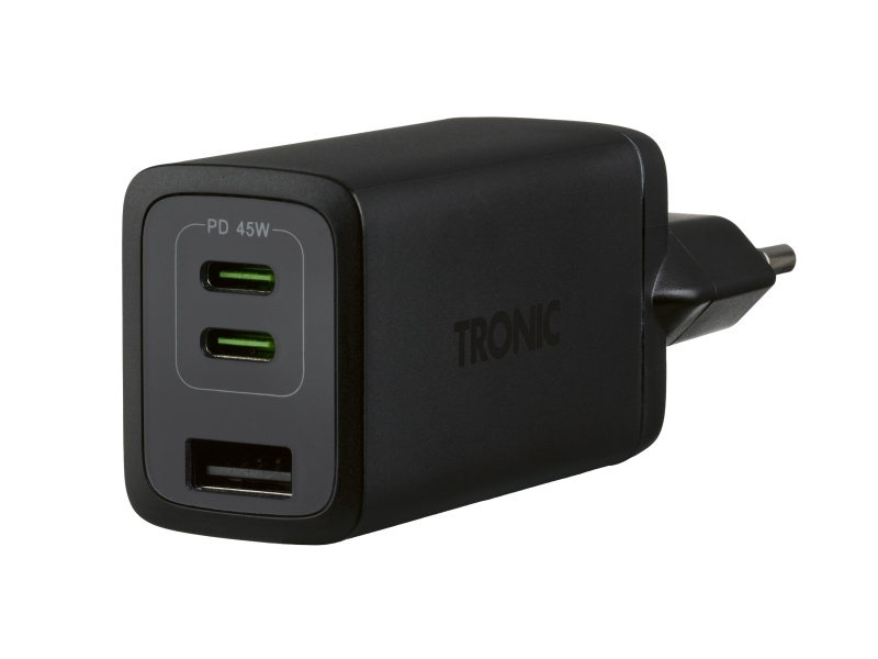 Tronic® Rychlonabíječka GaN, 45 W, 2x Usb-C a Usb-A (černá)