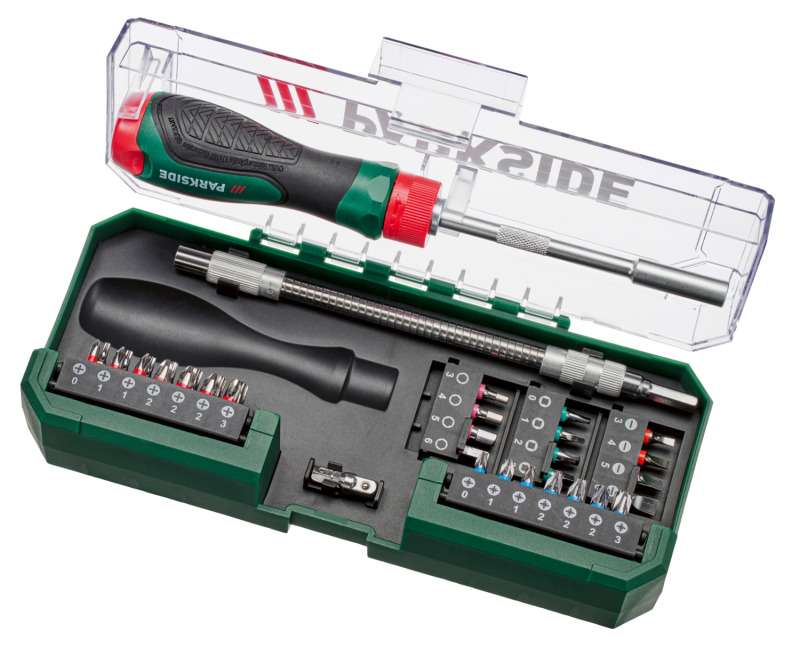 Parkside® Sada bitů s ráčnovým šroubovákem, 43dílná