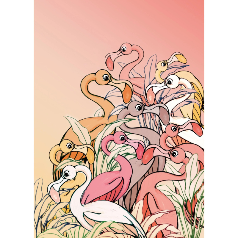 Komar Vliesová fototapeta Flamingos and Lillys 200 x 280 cm