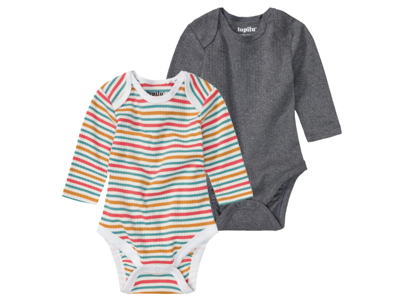 lupilu® Chlapecké body s dlouhými rukávy Bio, 2 kusy (62/68, tmavě šedá/pruhy)
