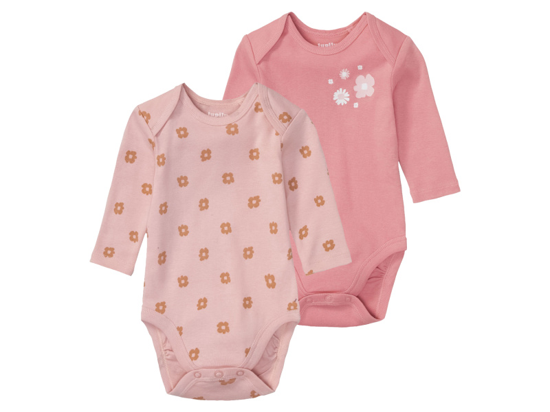 lupilu® Dětské body s dlouhými rukávy Bio, 2 kusy (světle růžová / růžová, 50/56)