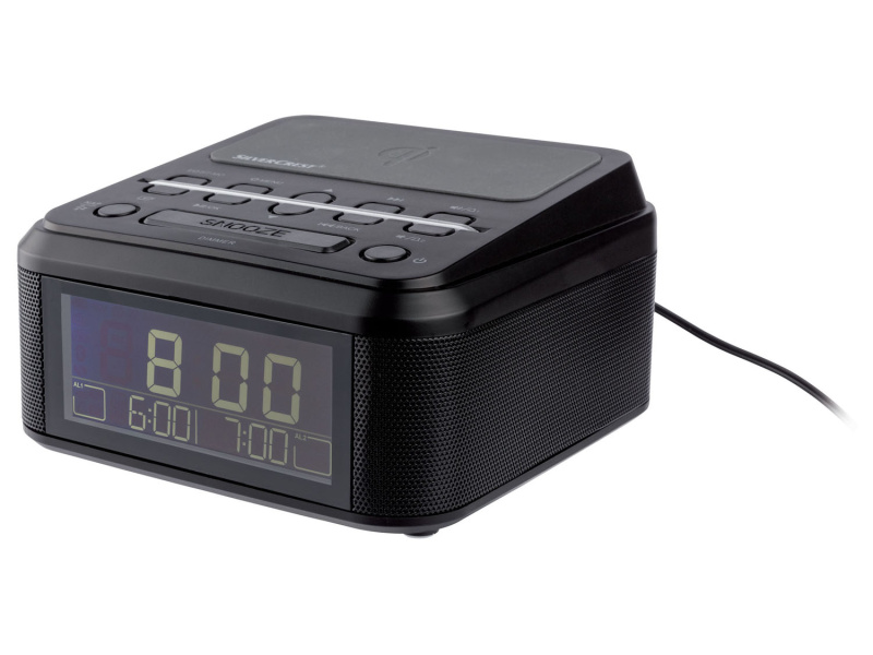 Silvercrest® Rádiový budík s Bluetooth® Surq 4 A1 s nabíjecí stanicí Qi® (černá)