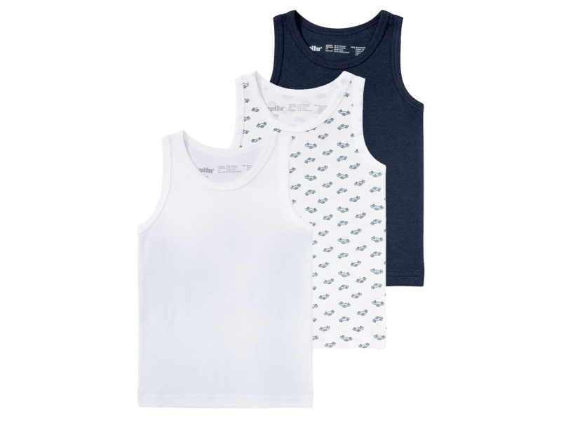 lupilu® Chlapecký nátělník, 3 kusy (86/92, vzor navy / bílá)