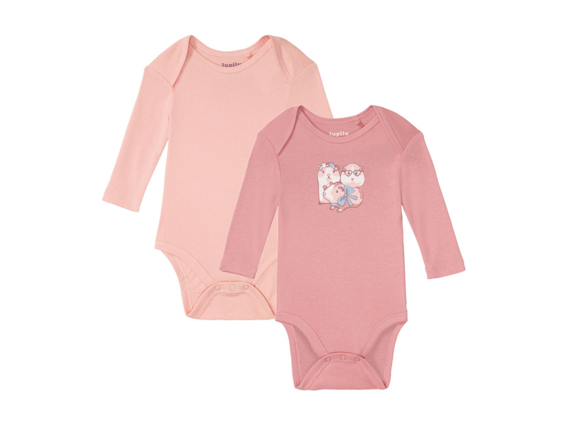 lupilu® Dívčí body s dlouhými rukávy Bio, 2 kusy (světle růžová / růžová, 50/56)