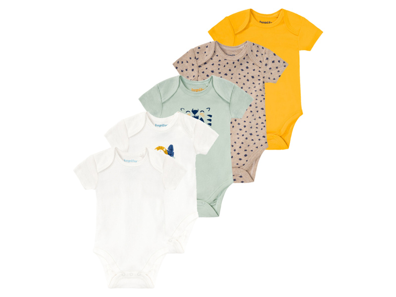 lupilu® Chlapecké body s krátkými rukávy Bio, 5 kusů (62/68, mintová/bílá/žlutá/béžová)
