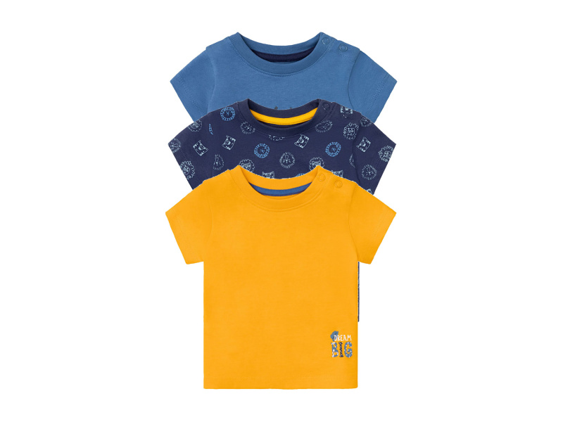 lupilu® Dětské triko Bio, 3 kusy (50/56, navy modrá / modrá / žlutá)