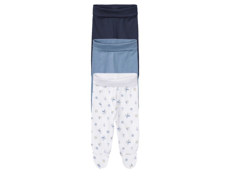 lupilu® Dětské kalhoty "Jogger" s BIO bavlnou, 3 kusy (62/68, bílá / námořnická modrá / modrá)
