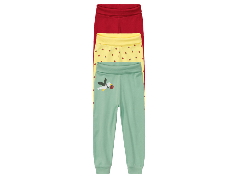 lupilu® Dětské kalhoty "Jogger" s BIO bavlnou, 3 kusy (74/80, žlutá/červená/zelená)