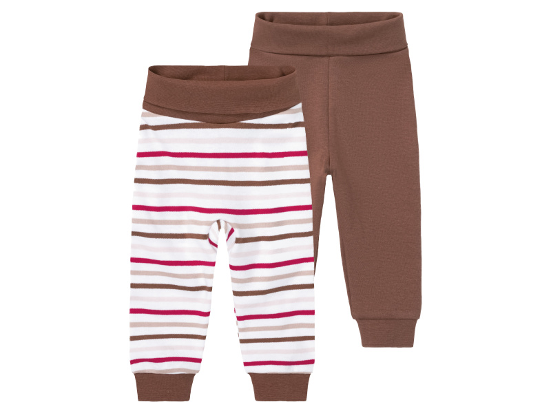 lupilu® Dívčí kalhoty "Jogger" s BIO bavlnou, 2 kusy (62/68, pruhy/hnědá)