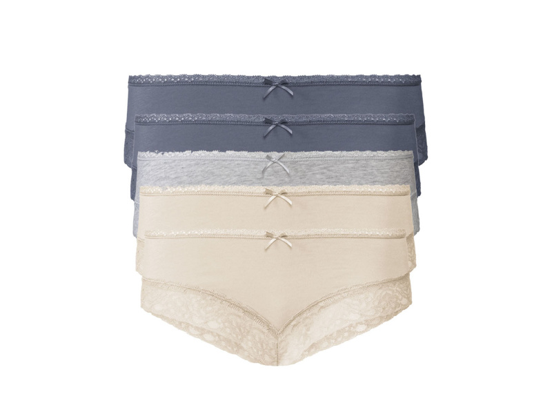 esmara® Dámské krajkové kalhotky, 5 kusů (S(36/38), modrá/šedá/béžová)
