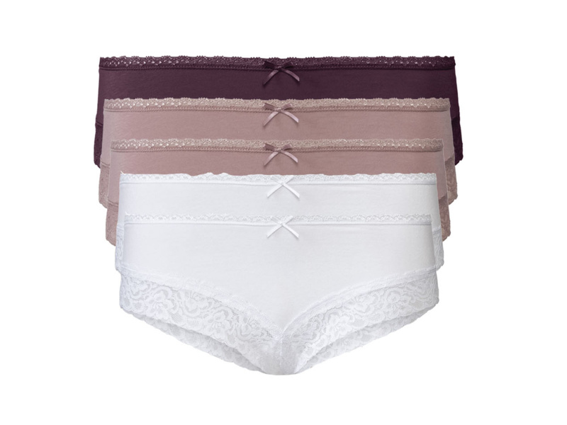 esmara® Dámské krajkové kalhotky, 5 kusů (S(36/38), červená / lila fialová / bílá )