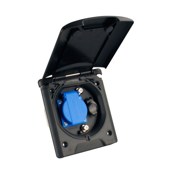 Venkovní zásuvka na 12V/230V s magnetickým zámkem - černá