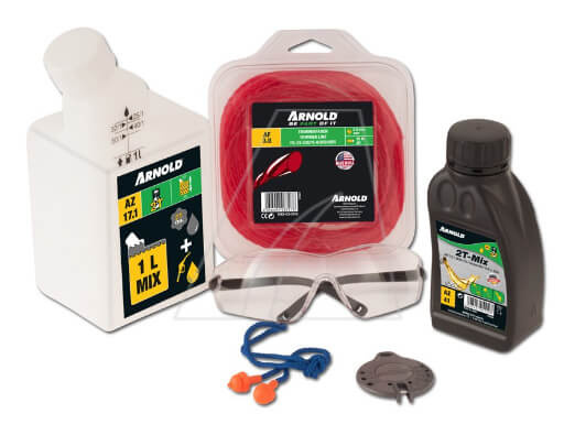 ARNOLD (Stanley Black & Decker) Arnold ASK 08 - sada pro vyžínače a křovinořezy (olej 2-takt / láhev na míchání / ochranné brýle / ochrana uší / struna 2,0 x 15 m / řezačka strun)