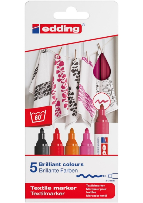 Popisovač na textil EDDING 4500, sada 5 ks, teplých barev EDDING