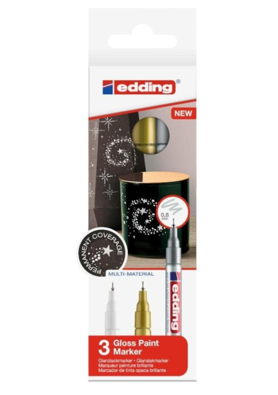 Edding Lakový popisovač 780 - bílá, zlatá, stříbrná, sada 3 ks VOLF kancelářské potřeby spol. s r.o.