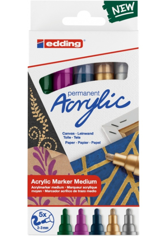 Edding Popisovač permanentní akrylový e-5100/5 M, sada Metallic