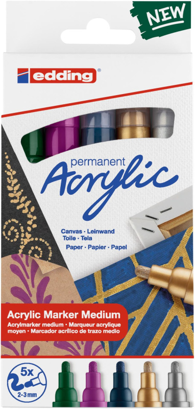 Edding Popisovač permanentní akrylový e-5100/5 M, sada Metallic