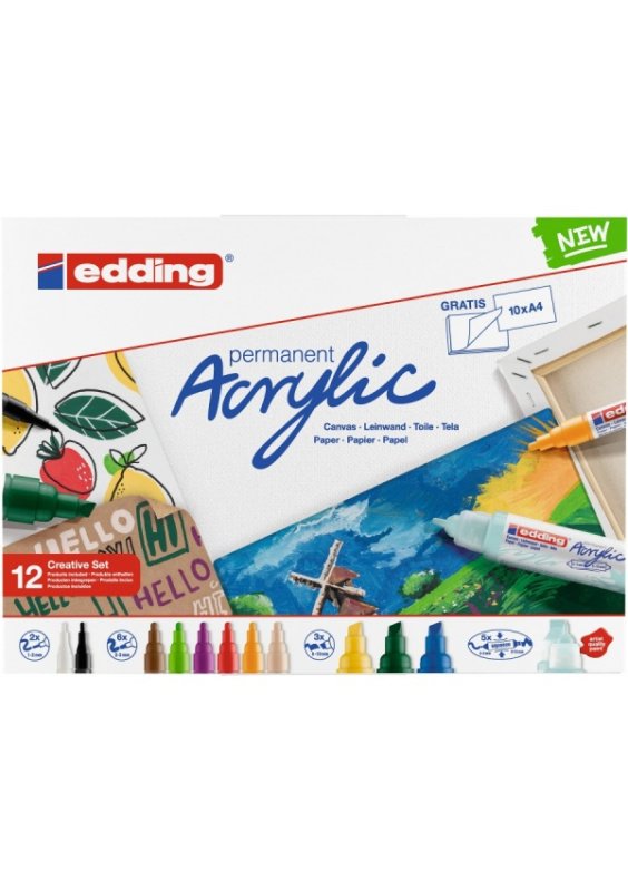Akrylový popisovač EDDING Creativ, sada 12 barev EDDING