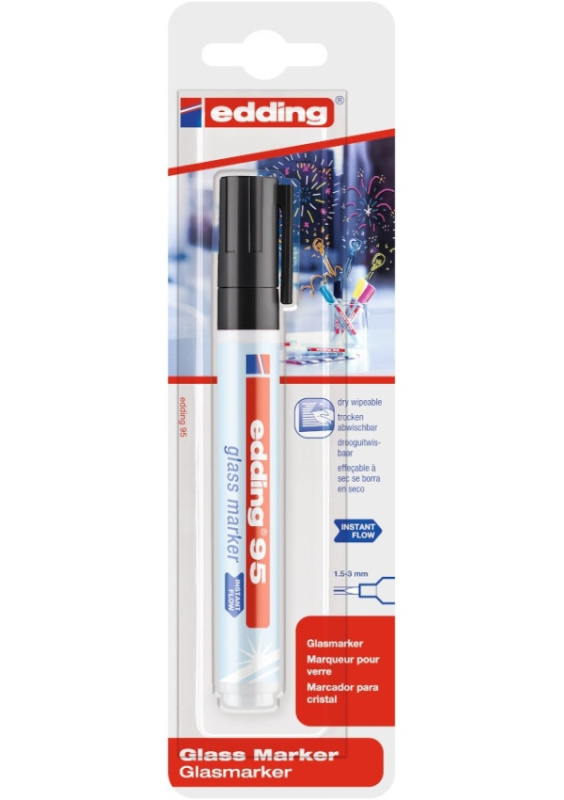 Popisovač na sklo EDDING 95, černý, blistr EDDING