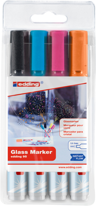 Popisovač na sklo edding 95 - sada 4 ks s černou