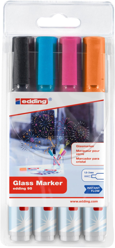Popisovač na sklo edding 95 - sada 4 ks s černou