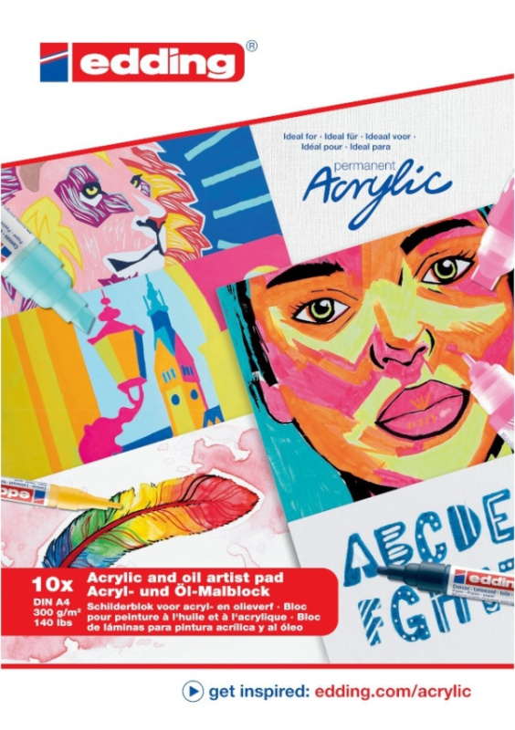 Blok pohlednic EDDING Acrylic A4, 10 listů, bílý EDDING